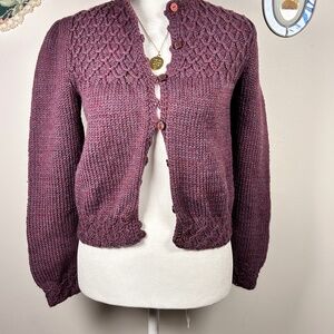 Cropped Purple Knit Cardigan